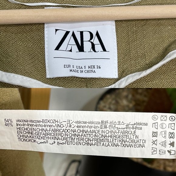 SOLD Zara Beige Tan Linen Coat Jacket Size S Relaxed Pockets Long Sleeve Casual - Picture 11 of 12